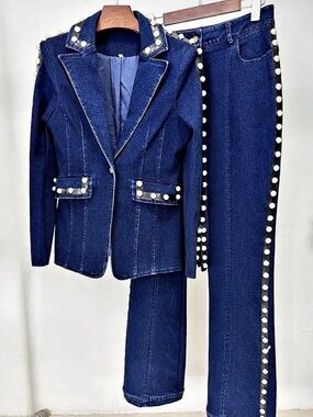 Women's Blue Denim Pantsuit New